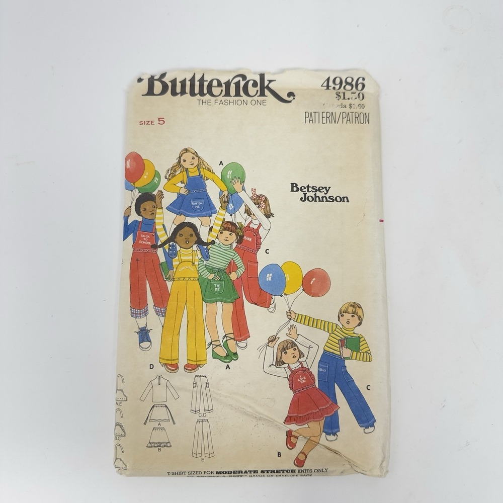 Butterick 4986 Betsey Johnson Girls' Outfits Size 5 Vintage UNCUT